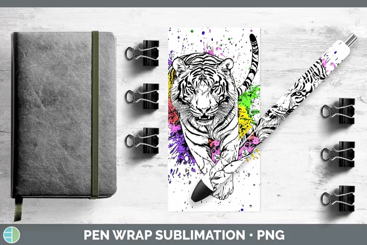Watercolor Splash Tiger Pen Wrap Sublimation Pen Designs
