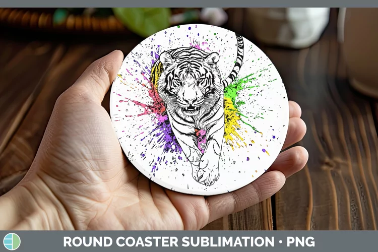 Watercolor Splash Tiger Round Coaster Sublimation Coaster De