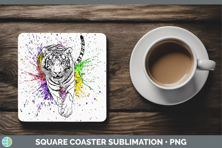 Watercolor Splash Tiger Square Coaster Sublimation Coaster D