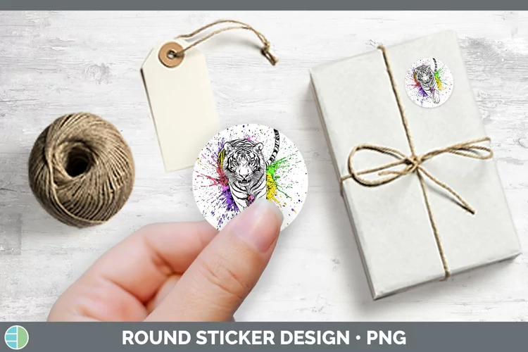 Watercolor Splash Tiger Stickers | Round Labels Designs