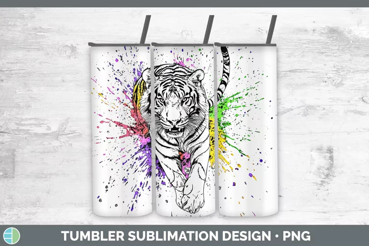 Watercolor Splash Tiger Tumbler Sublimation 20 oz Skinny Tum