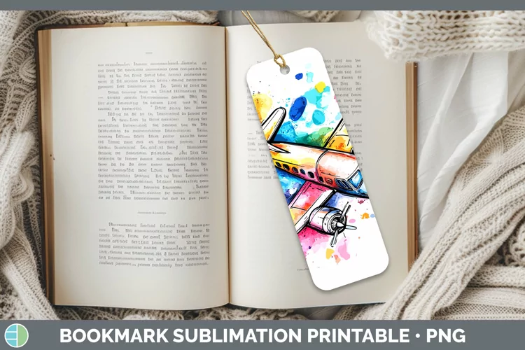 Watercolor Splash Toy Airplane Bookmark Sublimation Printabl