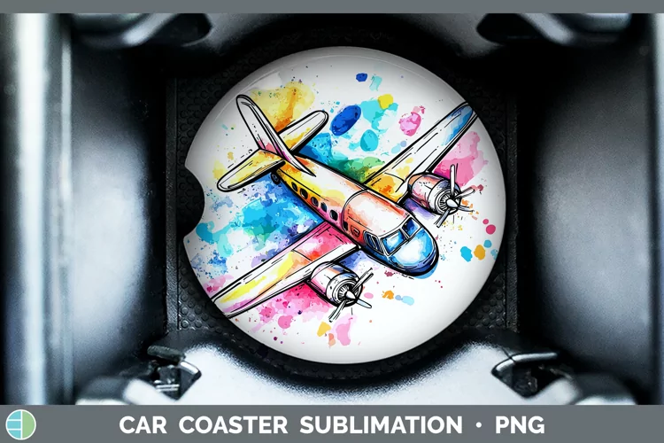 Watercolor Splash Toy Airplane Car Coaster Sublimation Desi