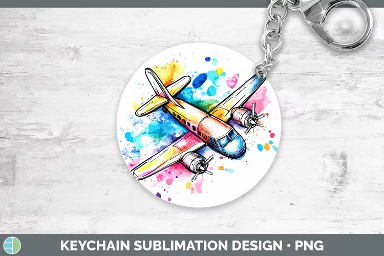 Watercolor Splash Toy Airplane Keychain Sublimation Keyring