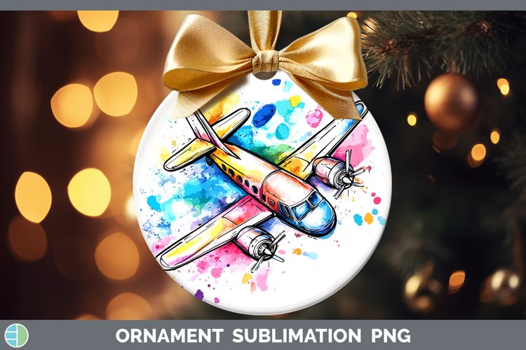 Watercolor Splash Toy Airplane Ornament Sublimation Bauble D