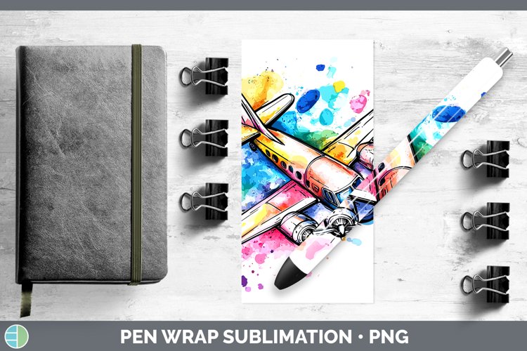 Watercolor Splash Toy Airplane Pen Wrap Sublimation Pen Desi