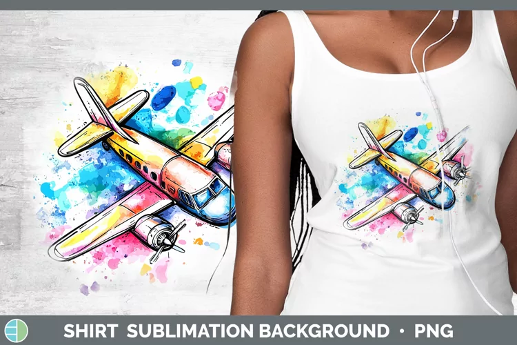 Watercolor Splash Toy Airplane Shirt Sublimation Sublimation