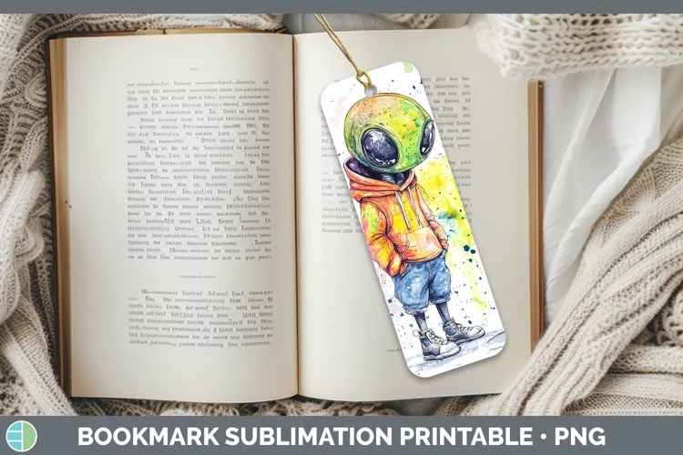 Watercolor Splash Toy Alien Bookmark Sublimation Printable D