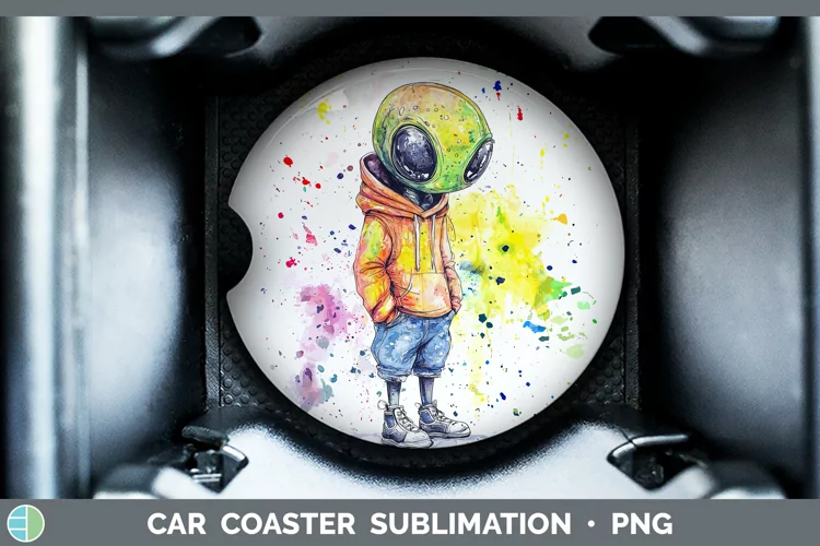 Watercolor Splash Toy Alien Car Coaster Sublimation Designs