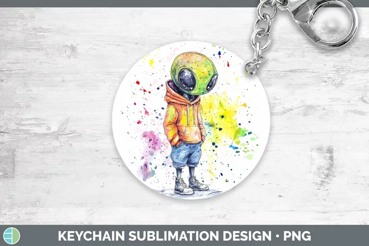 Watercolor Splash Toy Alien Keychain Sublimation Keyring Des