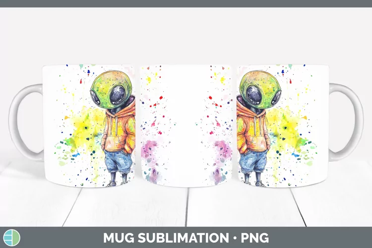 Watercolor Splash Toy Alien Mug Wrap Sublimation Coffee Cup