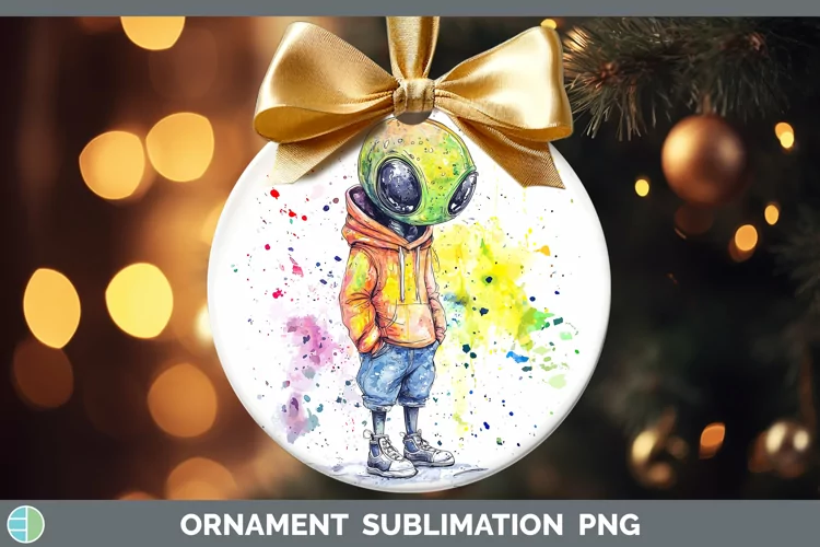Watercolor Splash Toy Alien Ornament Sublimation Bauble Desi