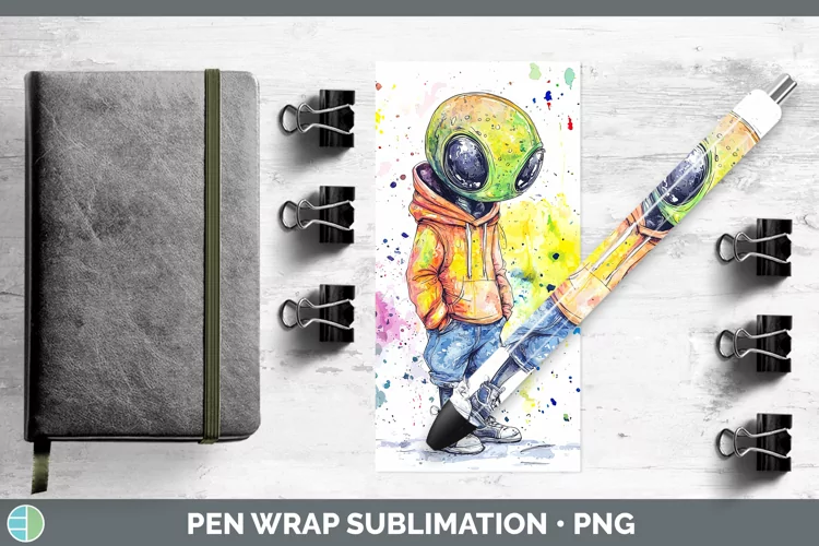Watercolor Splash Toy Alien Pen Wrap Sublimation Pen Designs