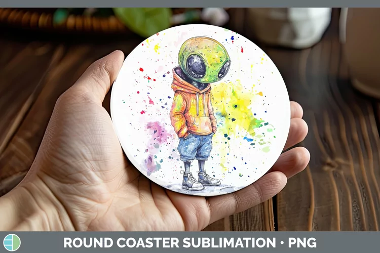 Watercolor Splash Toy Alien Round Coaster Sublimation Coaste