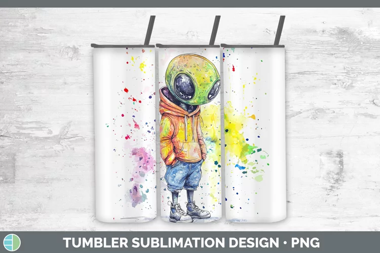 Watercolor Splash Toy Alien Tumbler Sublimation 20 oz Skinny