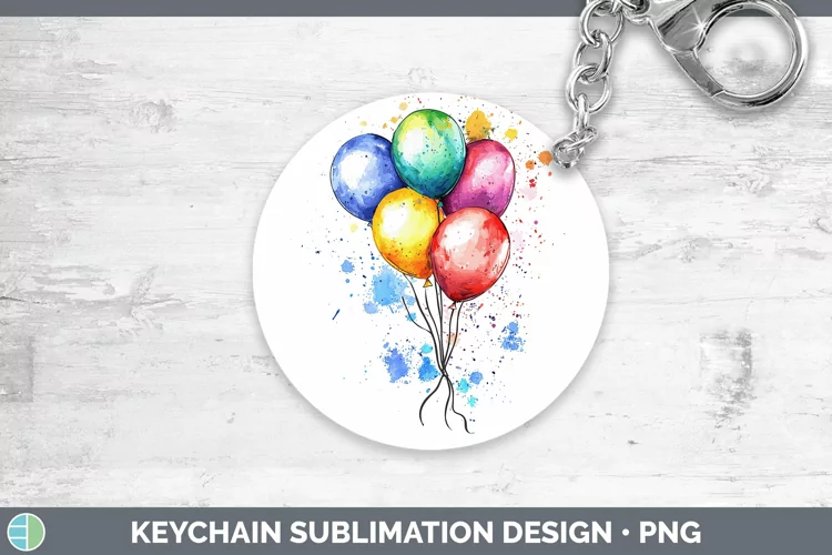 Watercolor Splash Toy Balloons Keychain Sublimation Keyring
