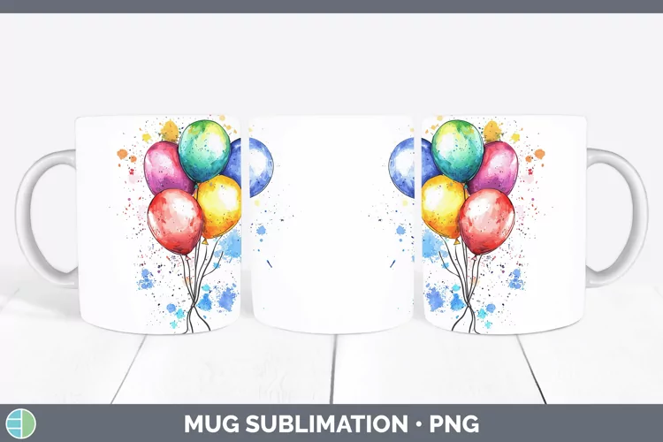 Watercolor Splash Toy Balloons Mug Wrap Sublimation Coffee C