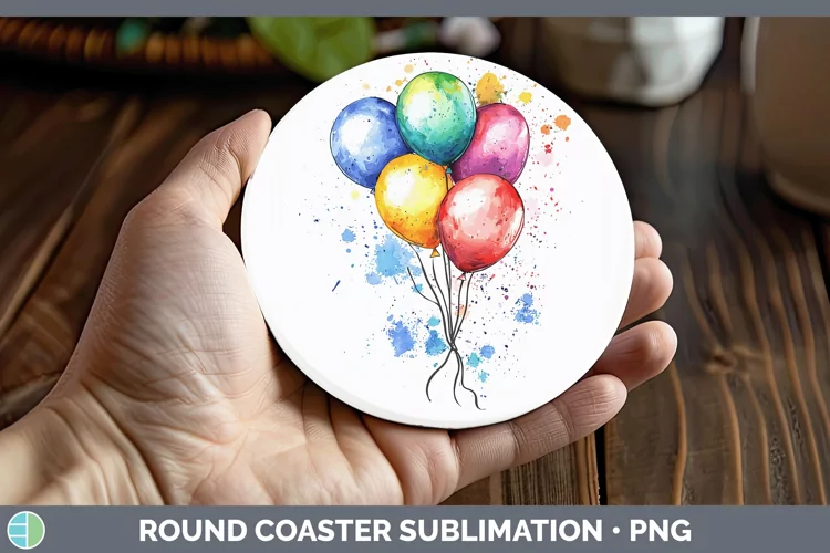 Watercolor Splash Toy Balloons Round Coaster Sublimation Coa