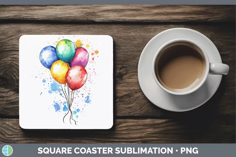 Watercolor Splash Toy Balloons Square Coaster Sublimation Co
