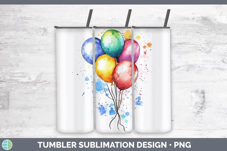 Watercolor Splash Toy Balloons Tumbler Sublimation 20 oz Ski