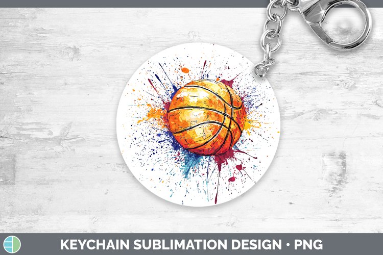Watercolor Splash Toy Basketball Keychain Sublimation Keyrin