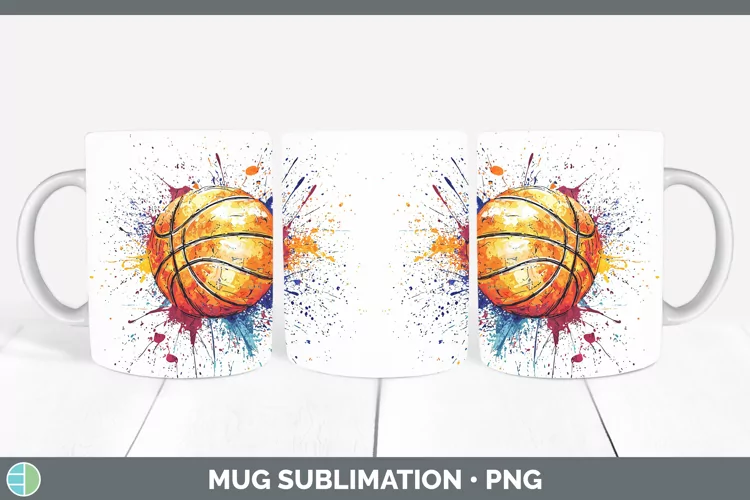 Watercolor Splash Toy Basketball Mug Wrap Sublimation Coffee