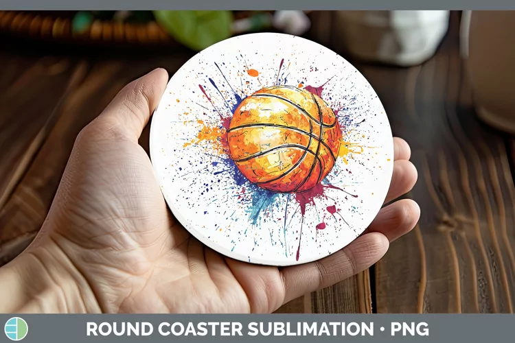 Watercolor Splash Toy Basketball Round Coaster Sublimation C