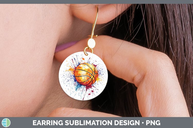 Watercolor Splash Toy Basketball Round Earrings Sublimation