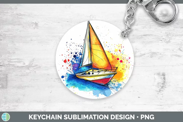 Watercolor Splash Toy Boat Keychain Sublimation Keyring Desi