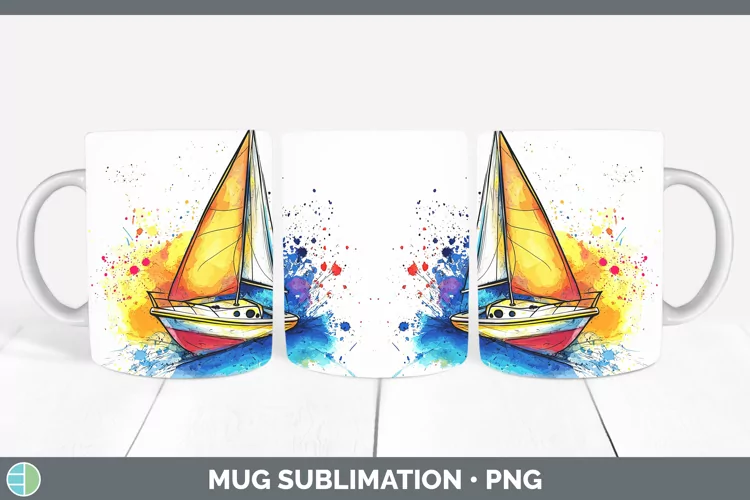 Watercolor Splash Toy Boat Mug Wrap Sublimation Coffee Cup D