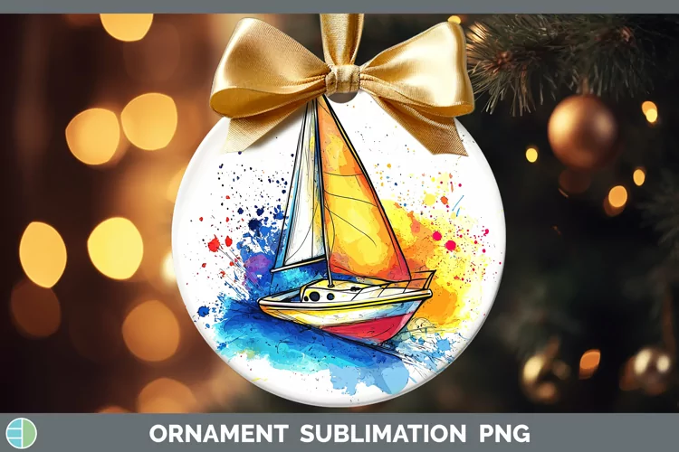 Watercolor Splash Toy Boat Ornament Sublimation Bauble Desig