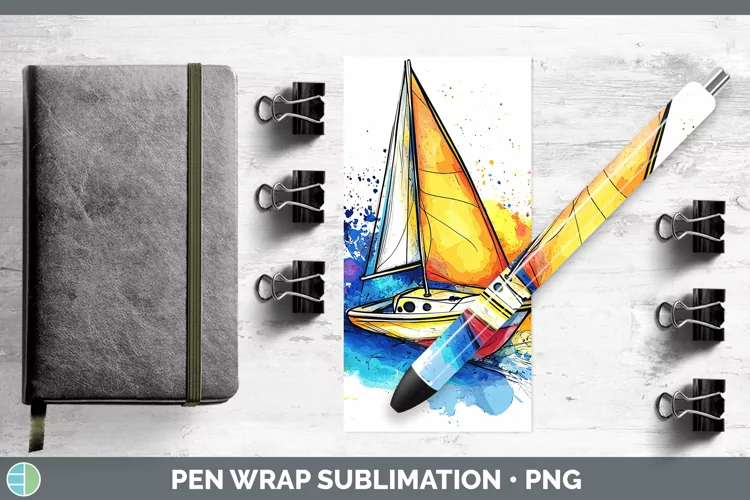 Watercolor Splash Toy Boat Pen Wrap Sublimation Pen Designs