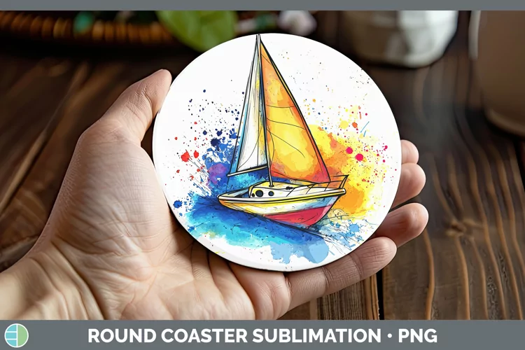 Watercolor Splash Toy Boat Round Coaster Sublimation Coaster