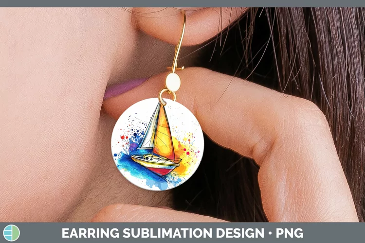 Watercolor Splash Toy Boat Round Earrings Sublimation Earrin