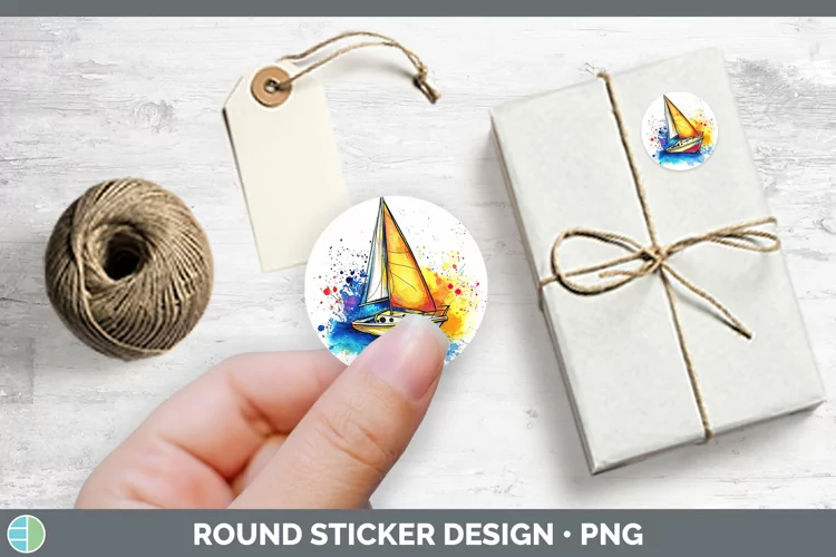 Watercolor Splash Toy Boat Stickers | Round Labels Designs