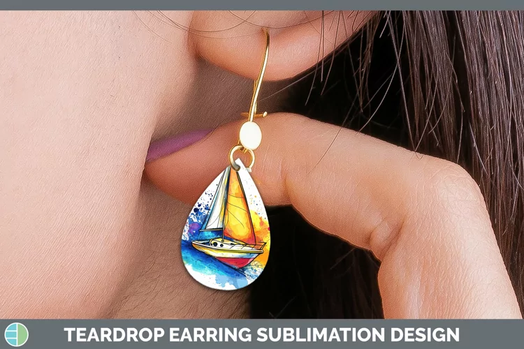 Watercolor Splash Toy Boat Teardrop Earrings Sublimation Ear