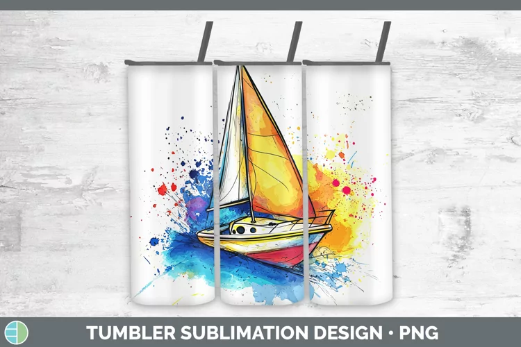 Watercolor Splash Toy Boat Tumbler Sublimation 20 oz Skinny