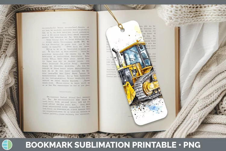 Watercolor Splash Toy Bulldozer Bookmark Sublimation Printab