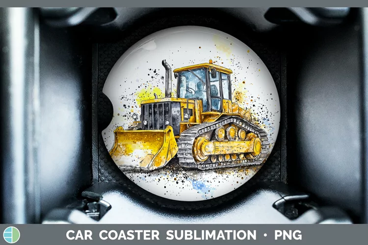 Watercolor Splash Toy Bulldozer Car Coaster Sublimation Des
