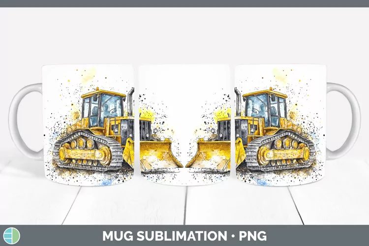 Watercolor Splash Toy Bulldozer Mug Wrap Sublimation Coffee