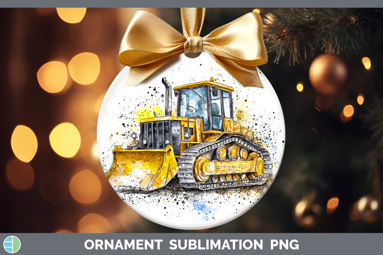 Watercolor Splash Toy Bulldozer Ornament Sublimation Bauble
