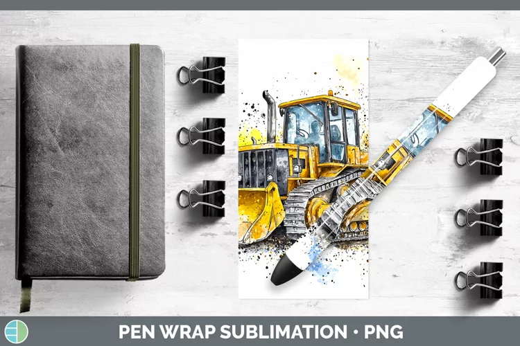 Watercolor Splash Toy Bulldozer Pen Wrap Sublimation Pen Des