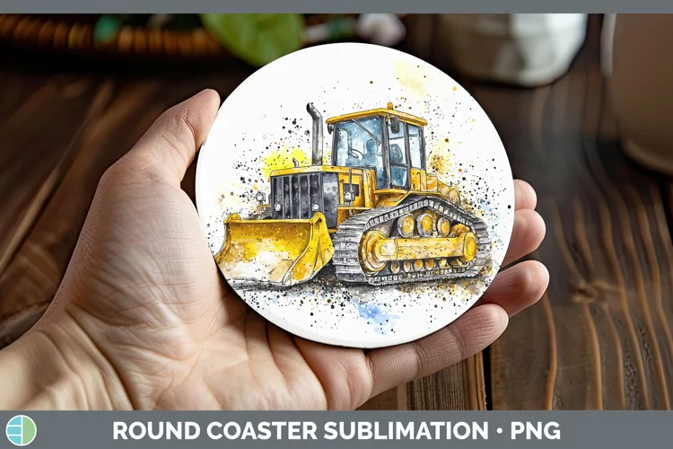 Watercolor Splash Toy Bulldozer Round Coaster Sublimation Co