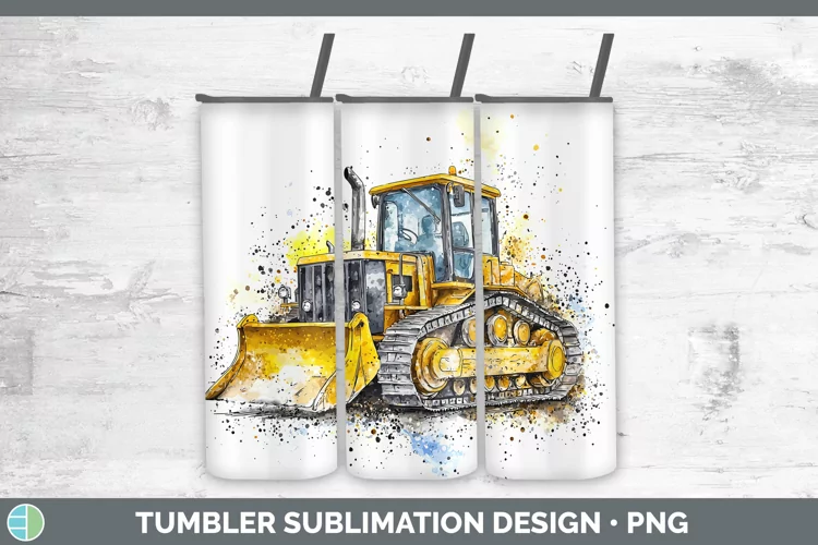 Watercolor Splash Toy Bulldozer Tumbler Sublimation 20 oz Sk