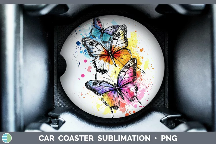 Watercolor Splash Toy Butterflies Car Coaster Sublimation D