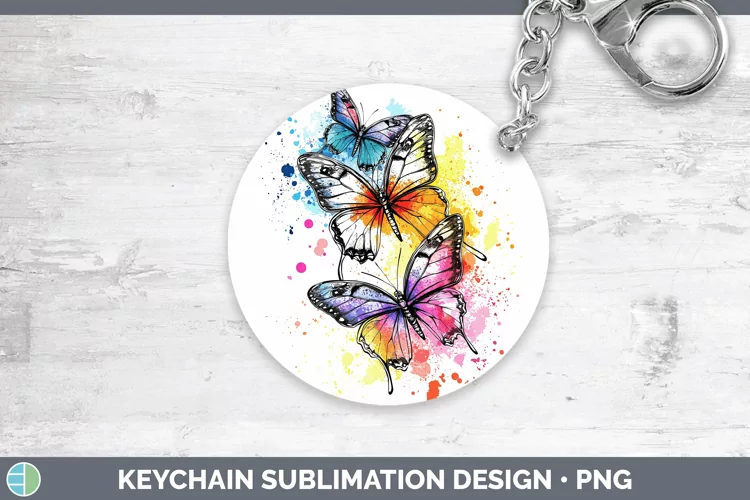 Watercolor Splash Toy Butterflies Keychain Sublimation Keyri