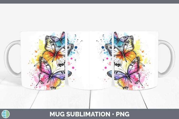 Watercolor Splash Toy Butterflies Mug Wrap Sublimation Coffe