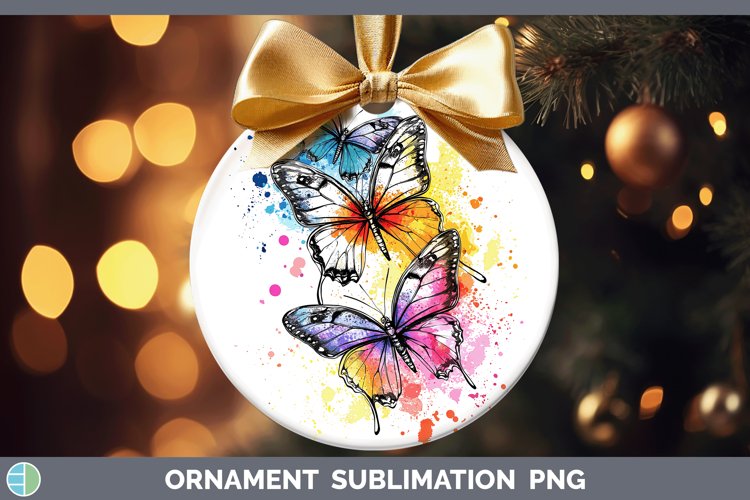 Watercolor Splash Toy Butterflies Ornament Sublimation Baubl
