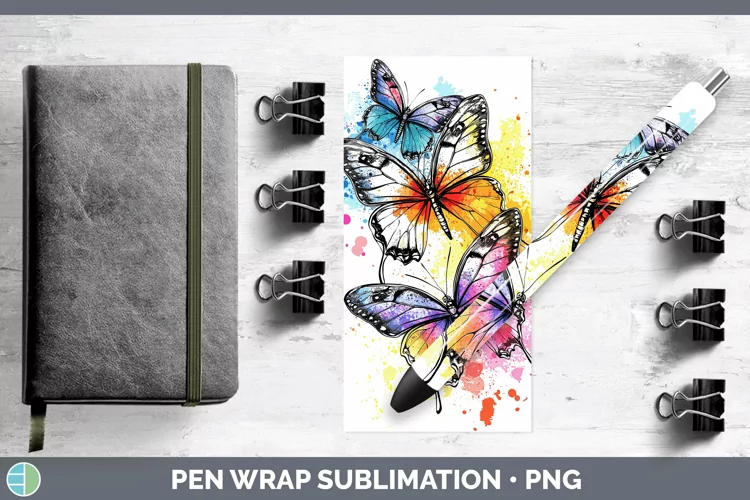 Watercolor Splash Toy Butterflies Pen Wrap Sublimation Pen D