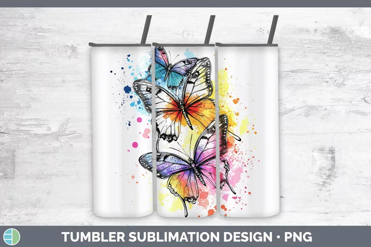 Watercolor Splash Toy Butterflies Tumbler Sublimation 20 oz